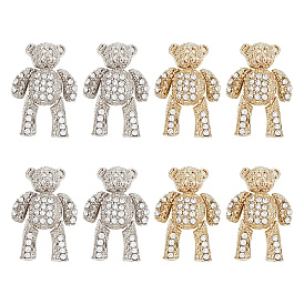 8шт 2 цвета сплав горный хрусталь кабошоны, аксессуары для украшения ногтей для женщин, медведь