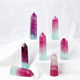 Point Tower Natural Fluorite Healing Stone Wands, for Reiki Chakra Meditation Therapy Decors, Hexagonal Prism