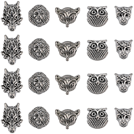 40шт 5 бусины из сплава в тибетском стиле, Голова лисы/волка/лева/леопарда/совы