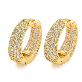 Rack Plating Round Ring Brass Micro Pave Clear Cubic Zirconia Hoop Earrings, Long-Lasting Plated, Lead Free & Cadmium Free