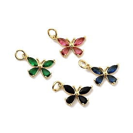 Подвески из латуни и стекла в форме бабочки, стойки покрытие, долговечный, без кадмия и без свинца, золотые, граненые, с целью перехода в кольце