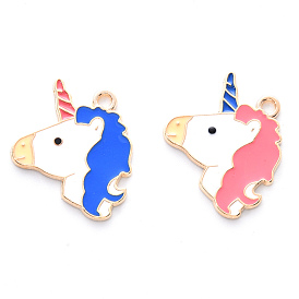 Alloy Enamel Pendants, Cadmium Free & Lead Free, Light Gold, Unicorn