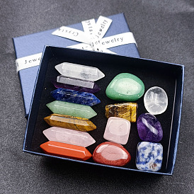 Natural crystal jade colorful set hexagonal column double-pointed irregular 7 yoga stones set gift box