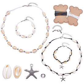 Fabrication de bracelet de bricolage sunnyclue, avec des perles de cauris, Pendentifs en alliage, cordon de polyester ciré, chaînes d'extension en laiton et entretoises de perles