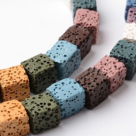 Dyed & Natural Lava Rock Beads Strands, Cube