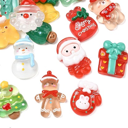 Рождественские прозрачные кабошоны из смолы с плоской задней частью, разнообразные