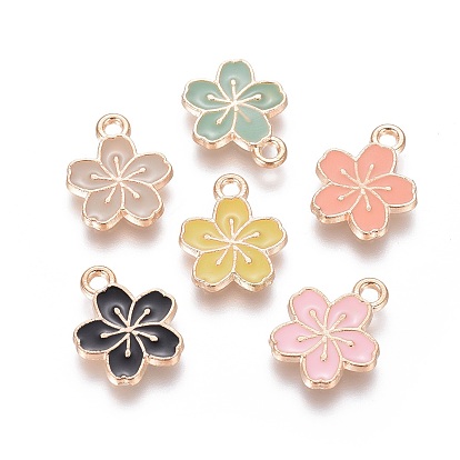 Aluminium Anhänger & Charms, mit Emaille, Blume, Licht Gold