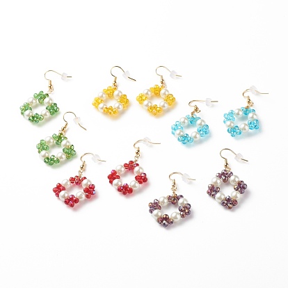 Bling Glass Beads Braided Dangle Earrings, Rhombus Drop Earrings for Women
