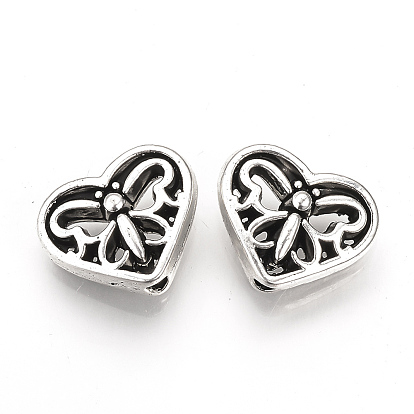 Сплавочные овальные бусины тибетского стиля , сердце с бабочкой, без кадмия и без свинца