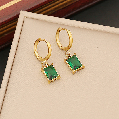 Stylish Green Square Necklace Set with Stainless Steel Collar Chain - N1147