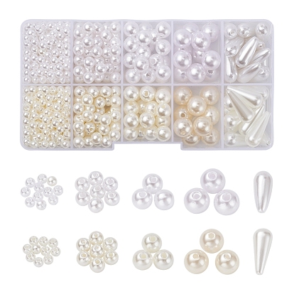 10 Perles d'imitation en plastique ABS et acrylique de style, rond et neige et larme