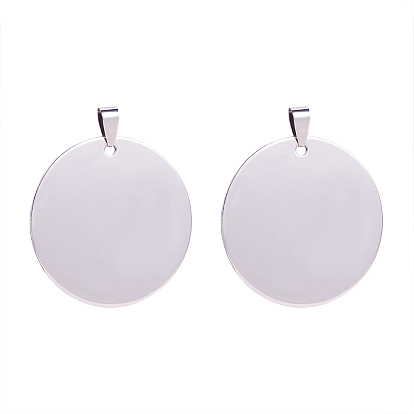 201 pendentifs d'étiquettes vierges rondes plates en acier inoxydable, avec bélières snap on