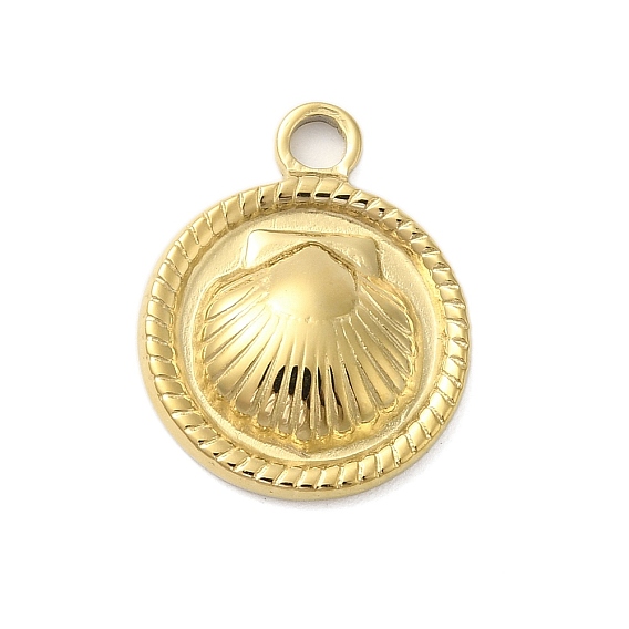 304 подвески из нержавеющей стали, плоский круглый с подвеской в форме ракушки