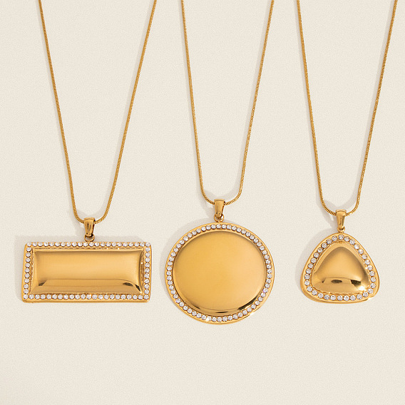 304 Женские геометрические подвески-ожерелья из нержавеющей стали с кристаллами и стразами, реальный 18 k позолоченный