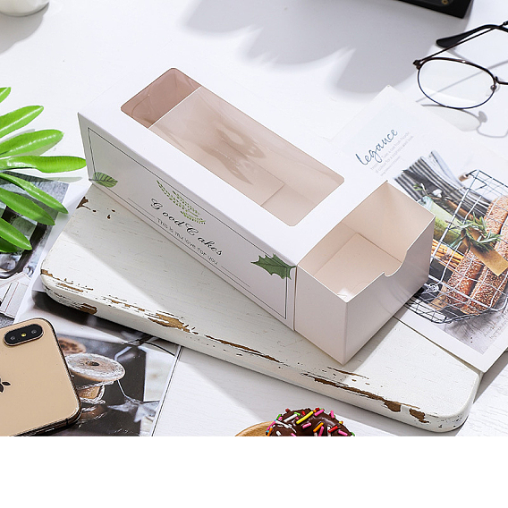 Складная коробка для торта из крафт-бумаги, упаковочная коробка для булочек с печеньем, прямоугольник с прозрачным окном