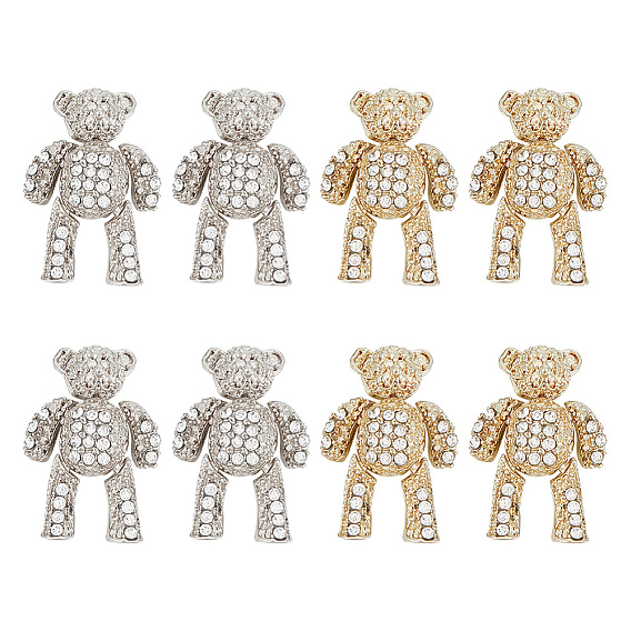 8шт 2 цвета сплав горный хрусталь кабошоны, аксессуары для украшения ногтей для женщин, медведь