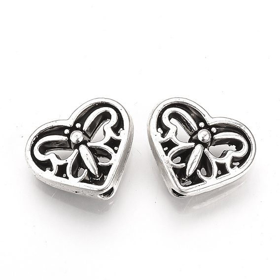 Сплавочные овальные бусины тибетского стиля , сердце с бабочкой, без кадмия и без свинца