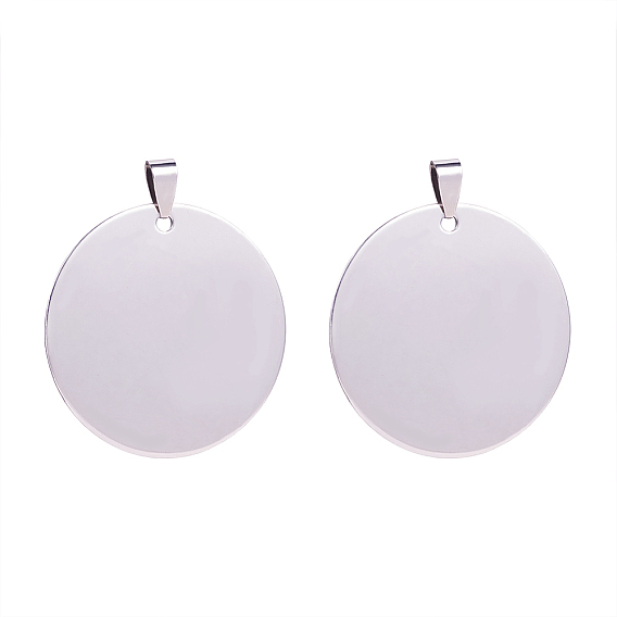 201 Stainless Steel Flat Round Stamping Blank Tag Pendants, with Snap on Bails
