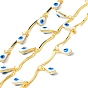 Handmade Brass Bar Link Chains, with Enamel Teardrop with Evil Eye, Long-Lasting Plated, Soldered, with Spool, Golden