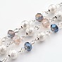 Silver Color Plated Brass Electroplate Glass Beads Handmade Chains, Unwelded, with Textured Beads, 39.3 inch