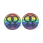 Alloy Enamel Brooches, Enamel Pin, with Butterfly Clutches, Rainbow Flat Round with Female Gender Sign, Electrophoresis Black