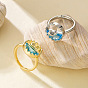 Bagues ouvertes en laiton et strass, dauphin