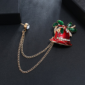 Cute Rhinestone Oil Drip Christmas Bell Brooch Collar Chain for Festive Attire and Gifts