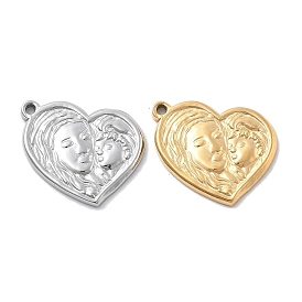 304 подвески из нержавеющей стали, сердце с подвеской мать и сын, ионное покрытие (ip)