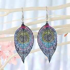 Boho Leaf and Feather Earrings with Peacock Drops for Women