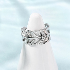 304 Stainless Steel Cuff Open Rings, Feather