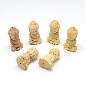 Carved Undyed BoxNatural Wood Beads, Buddha