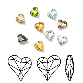 Faceted K9 Glass Rhinestone Cabochons, Pointed Back & Back Plated, Heart