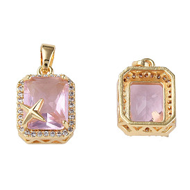 Dijes de zirconia cúbica con incrustaciones de latón, con broche de latón en las fianzas, real 18 k chapado en oro, sin níquel, rectángulo con la estrella