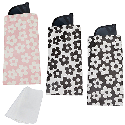 3шт. 3 цвета Прямоугольный чехол для очков из искусственной кожи с цветочным узором, переносной вставной чехол для солнцезащитных очков, мягкая сумка для хранения с отжимом сверху, с тканью для чистки очков из замшевого волокна (1 шт.)