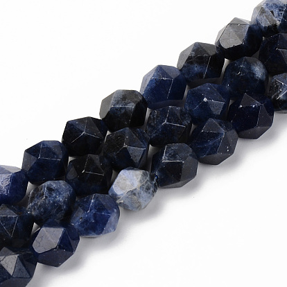 Natural Brazil Sodalite Beads Strands, Star Cut Round Beads, Faceted