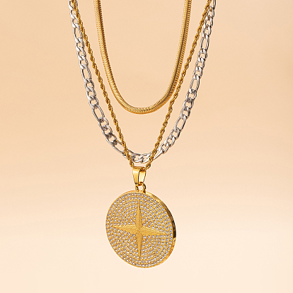 Подвеска в виде креста и звезды из сплава с микропаве из прозрачного кубического циркония в стиле панк 3 многослойные ожерелья для женщин