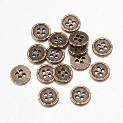 Alloy Buttons, 4-Hole, Flat Round, Tibetan Style