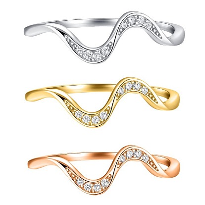 Волнообразные 925 кольца из стерлингового серебра с микропаве из прозрачных кубических цирконий