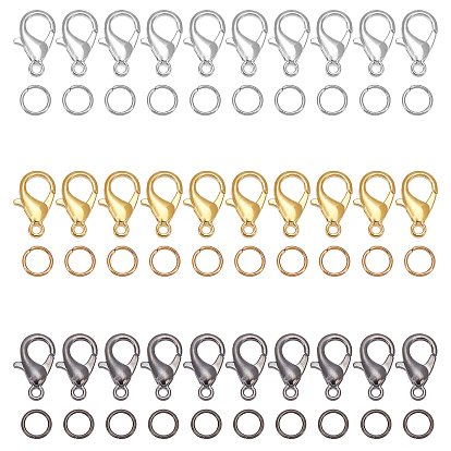 180 pcs 3 colores anillos de salto abiertos de hierro, sin níquel y 180 piezas 3 colores aleación de zinc cierres de pinza de langosta, cierres de gatillo de loro, sin plomo y cadmio
