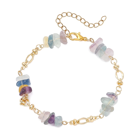 Браслеты-цепочки из натуральной флюоритовой крошки и латунных звеньев