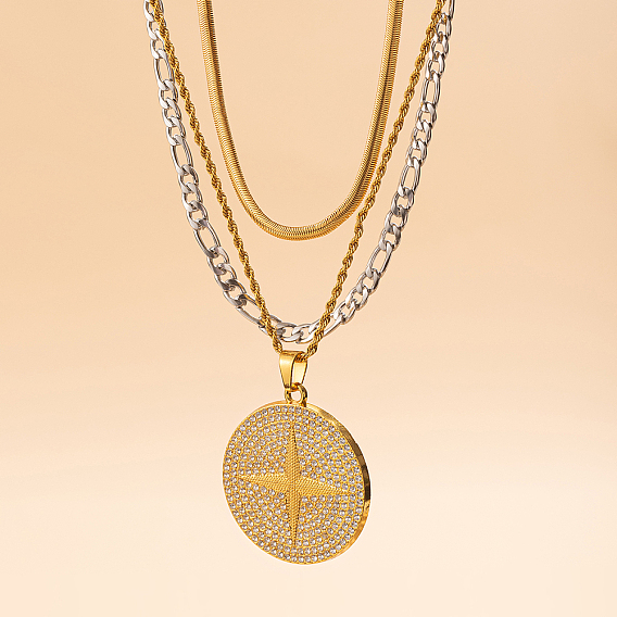 Подвеска в виде креста и звезды из сплава с микропаве из прозрачного кубического циркония в стиле панк 3 многослойные ожерелья для женщин