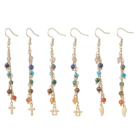 Болтаться серьги природный драгоценный камень, с 304 крючками для сережек из нержавеющей стали и 304 подвесками из нержавеющей стали, золотые