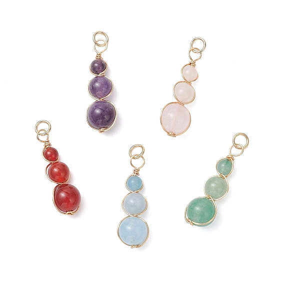 Подвески из круглых бусин из натуральных драгоценных камней, подвески в форме тыквы с соединительными кольцами и медной проволокой в обертке, золотые