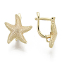 Brass Hoop Earring Findings with Latch Back Closure, with Horizontal Loop, Nickel Free, Starfish Shape