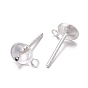 925 Sterling Silver Stud Earring Findings, For Half Drilled Beads, with 925 Stamp