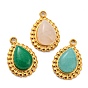 Natural Gemstone 304 Stainless Steel Teardrop Charms, Golden