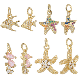 12 шт. 4 кулоны из латуни с микропаве и кубическим цирконием, морские животные амулеты, реальный 16 k позолоченный, с целью перехода в кольце