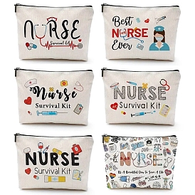 Nurse Cotton Linen Cosmetic Bag, with Polyester Lining, Ladies' Large Capacity Travel Storage Bag