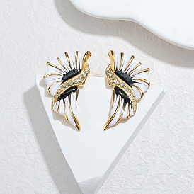 304 серьги-гвоздики в форме крыльев из нержавеющей стали, с эмалью и горный хрусталь