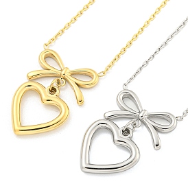 Ионное покрытие (IP) 304 ожерелье из нержавеющей стали с подвесками для женщин, сердце и лук